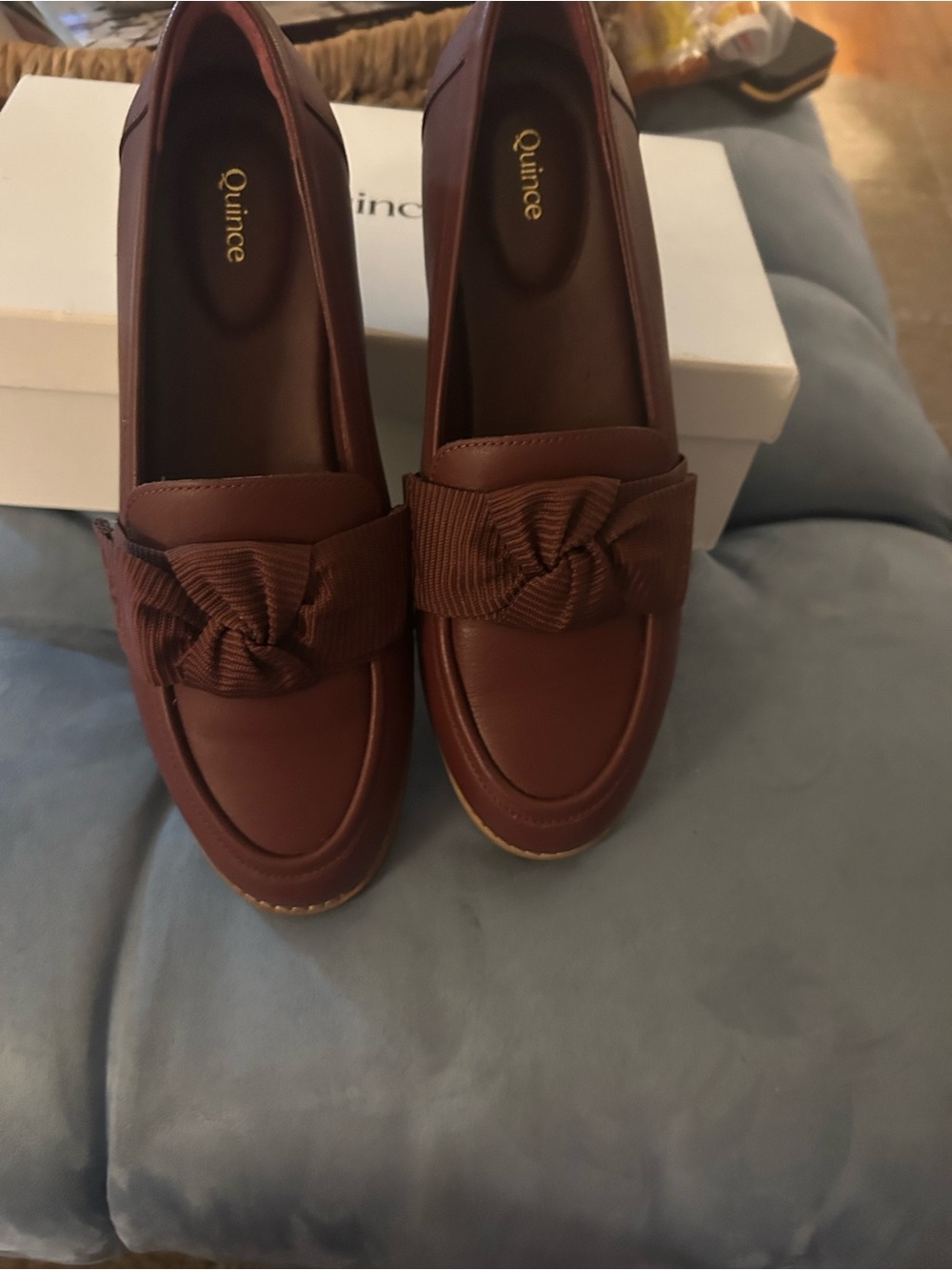 Quince Women's Deep Maroon Bow-Trim Loafers